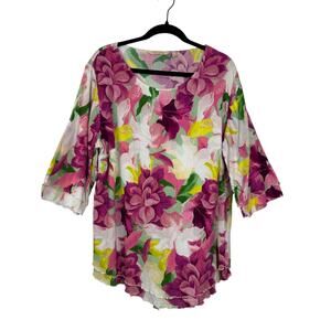 582. Soft Surroundings Floral Cotton Tunic Top Size 1X